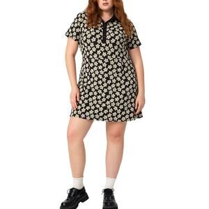 NWT Cider Knit Fabric Collar Short Sleeve Floral Mini Dress